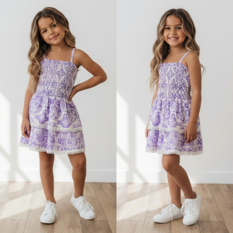 meisjes zomerjurkje lila wit