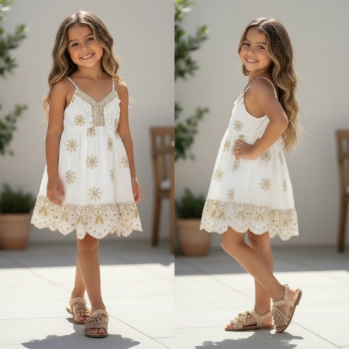 meisjes zomerjurkje wit beige meisjes zomerjurkje wit beige