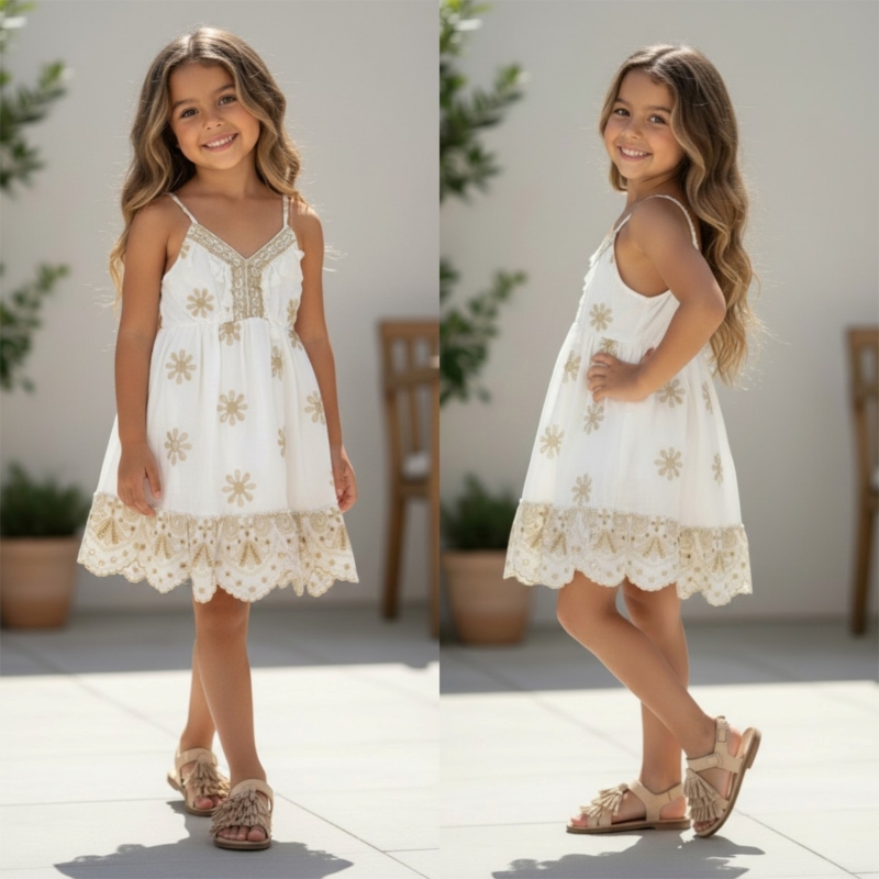 meisjes zomerjurkje wit beige meisjes zomerjurkje wit beige