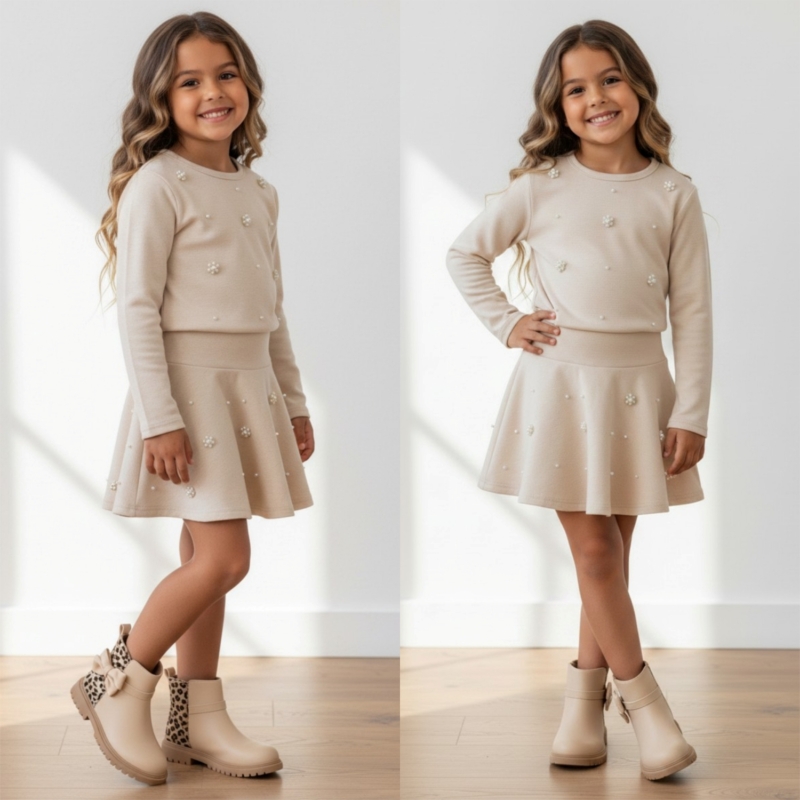 meisjes set beige crème
