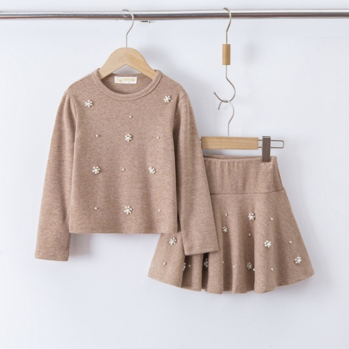 meisjes set taupe longsleeve rok