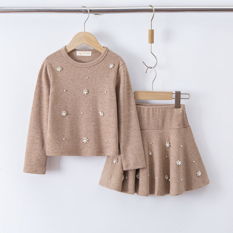meisjes set taupe longsleeve rok
