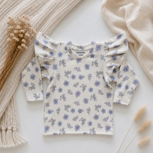 babyvibe rib shirt vergeet mij niet bloemen