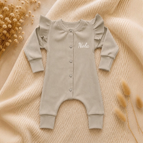 boxpakje baby jongen meisje donker beige met naam