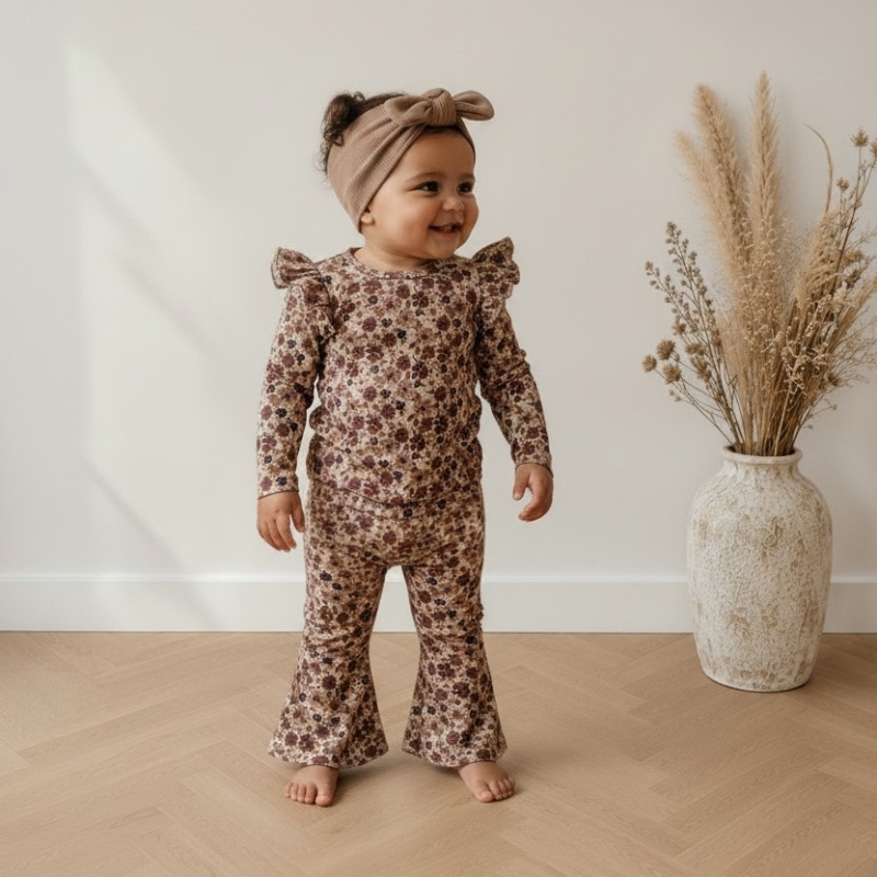 broek flared bloemen bruin broek flared bloemen bruin