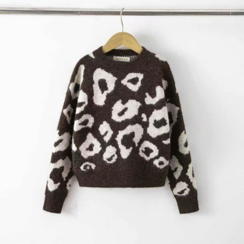 gebreide meisjes trui leopard bruin