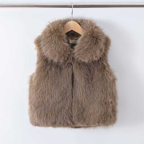 luxe meisjes teddy gilet taupe