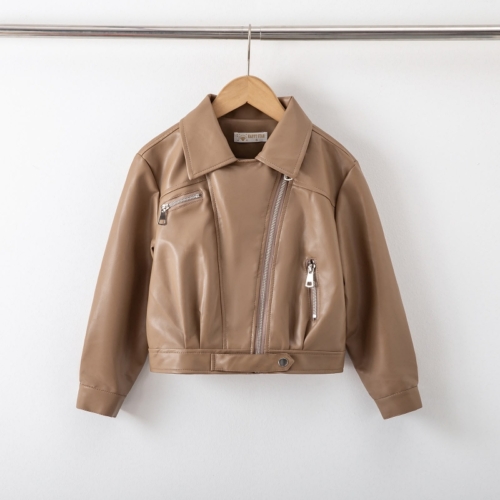 meisjes biker jas camel