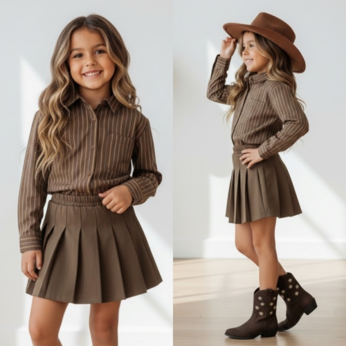 meisjes blouse bruin gestreept