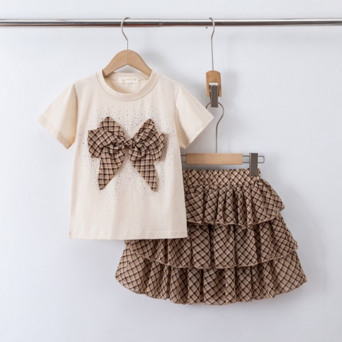 meisjes kleding set beige met rok