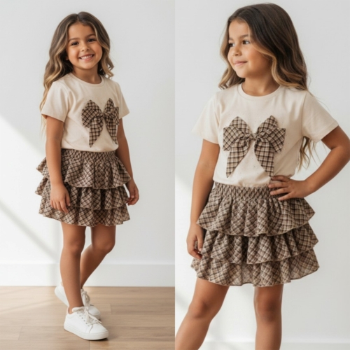 meisjes kledingset beige