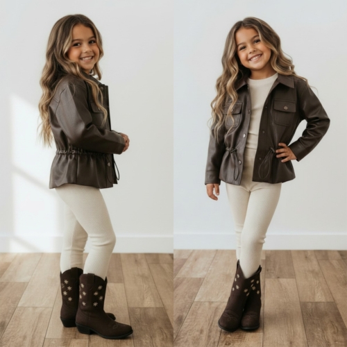 meisjes leatherlook jas bruin (2)