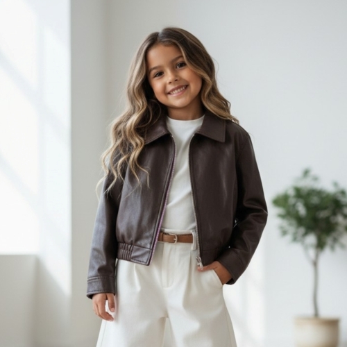 meisjes leatherlook jas bruin