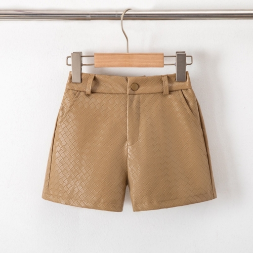 meisjes leatherlook short camel