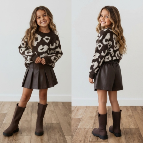 meisjes leatherlook skort bruin