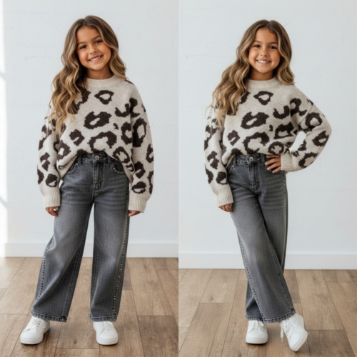 meisjes leopard trui beige