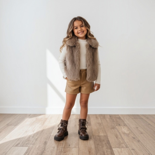 short leatherlook camel meisjes