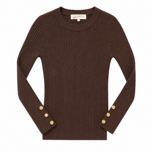 rib button longsleeve bruin meisjes