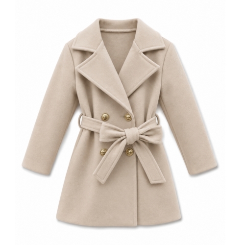 beige meisjes jas met ceintuur