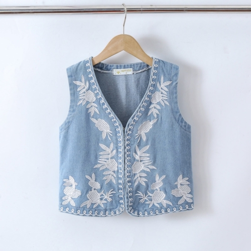 blauw geborduurd gilet meisjes