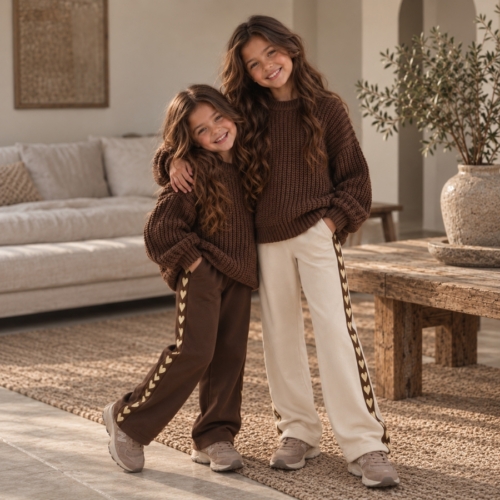joggers bruin beige met hartjes