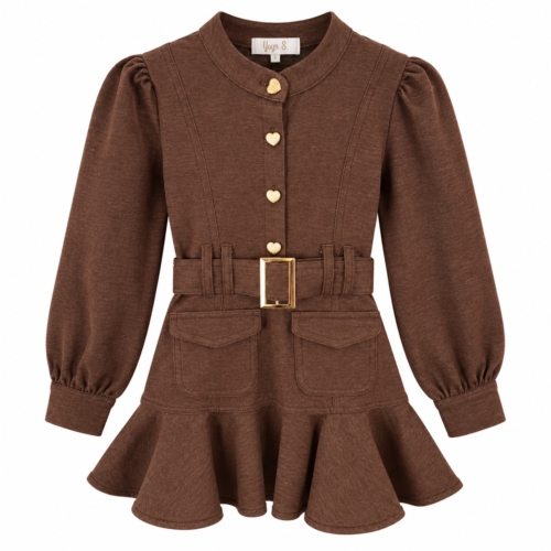 jurk meisjes herfst bruin lange mouwen
