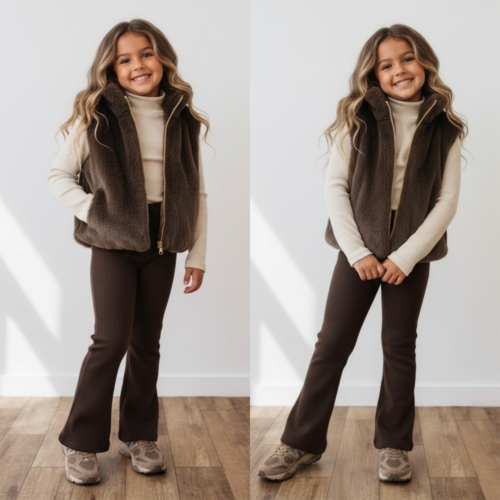 meisjes flared broek rib donkerbruin