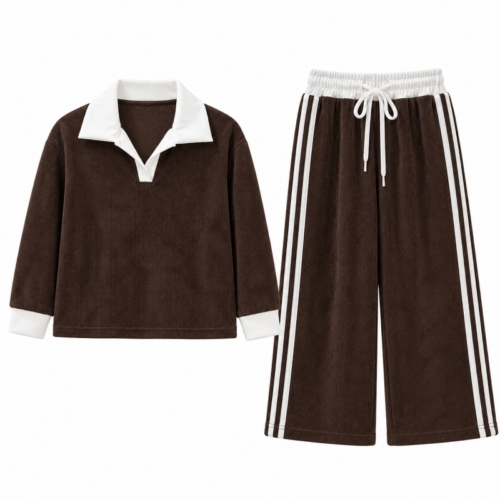 meisjes velours rib set bruin