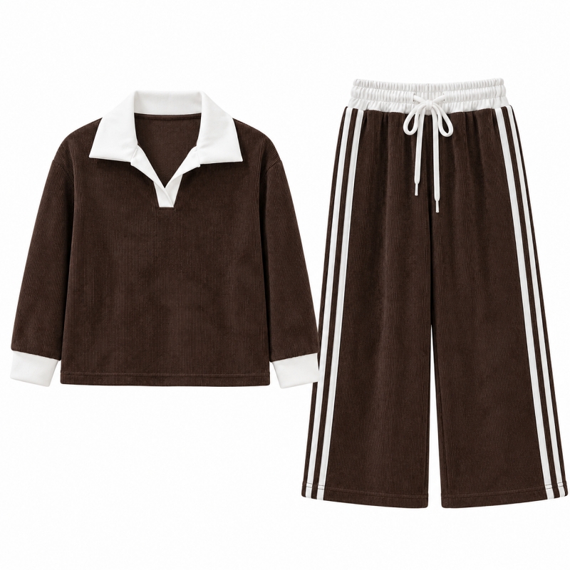meisjes velours rib set bruin meisjes velours rib set bruin