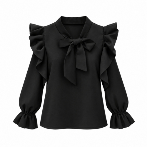 zwarte meisjes blouse met strik