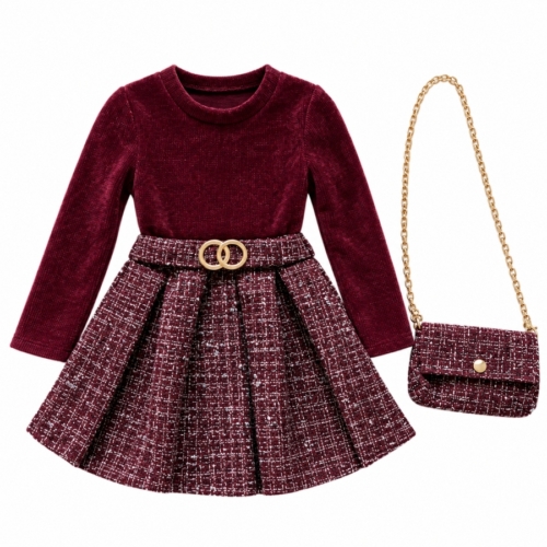 Bordeaux outfitset met tweed en tas