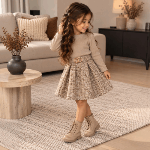 beige meisjesjurkje met tasje beige meisjesjurkje met tasje