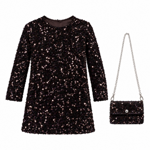 meisjes glitterjurk bruin kerst feestdagen