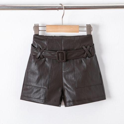 meisjes short bruin leder